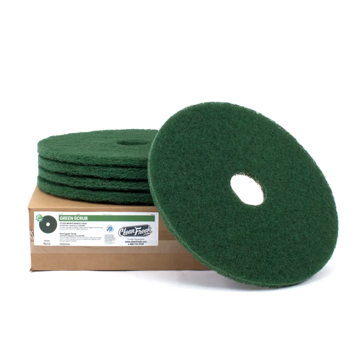 18" Green Heavy Duty Floor Scrubbing Pads - Case of 5