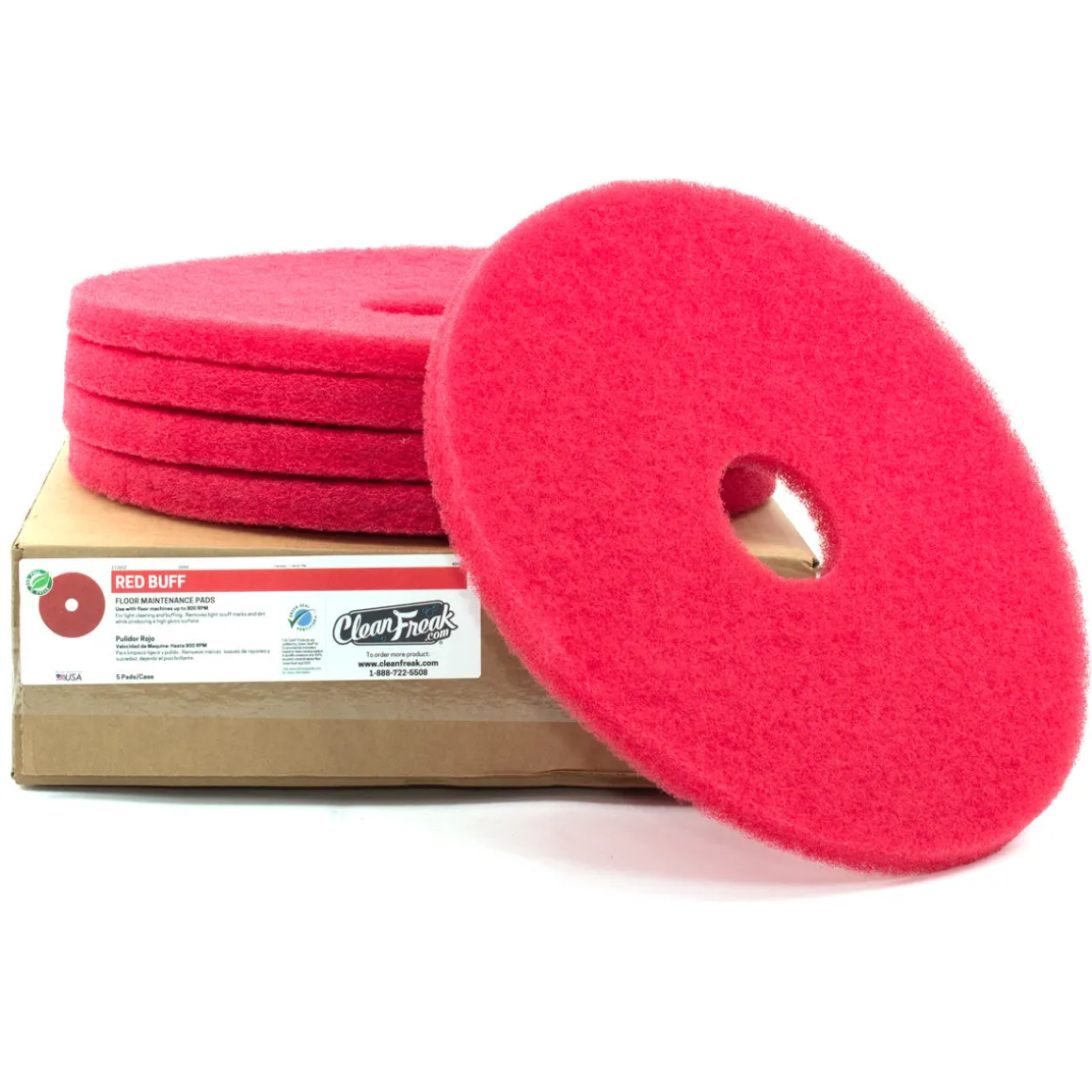 13" Red Commercial Floor Buffing Pads - Case of 5