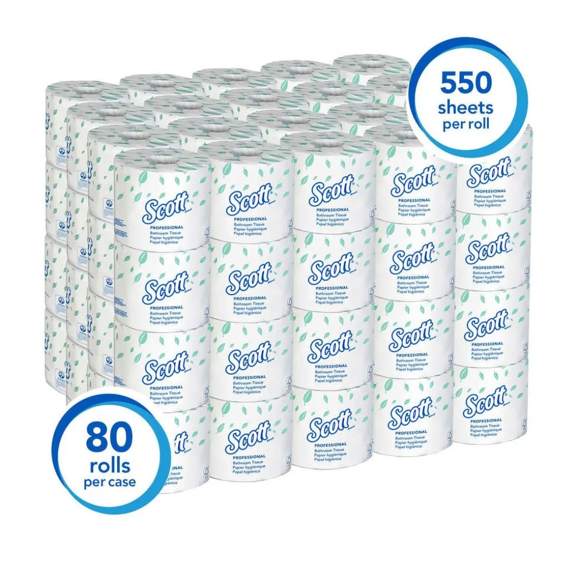 Scott® #04460 Essential 2-Ply Toilet Paper (4.1" x 4.0" | 550 Sheets | 183') - 80 Rolls